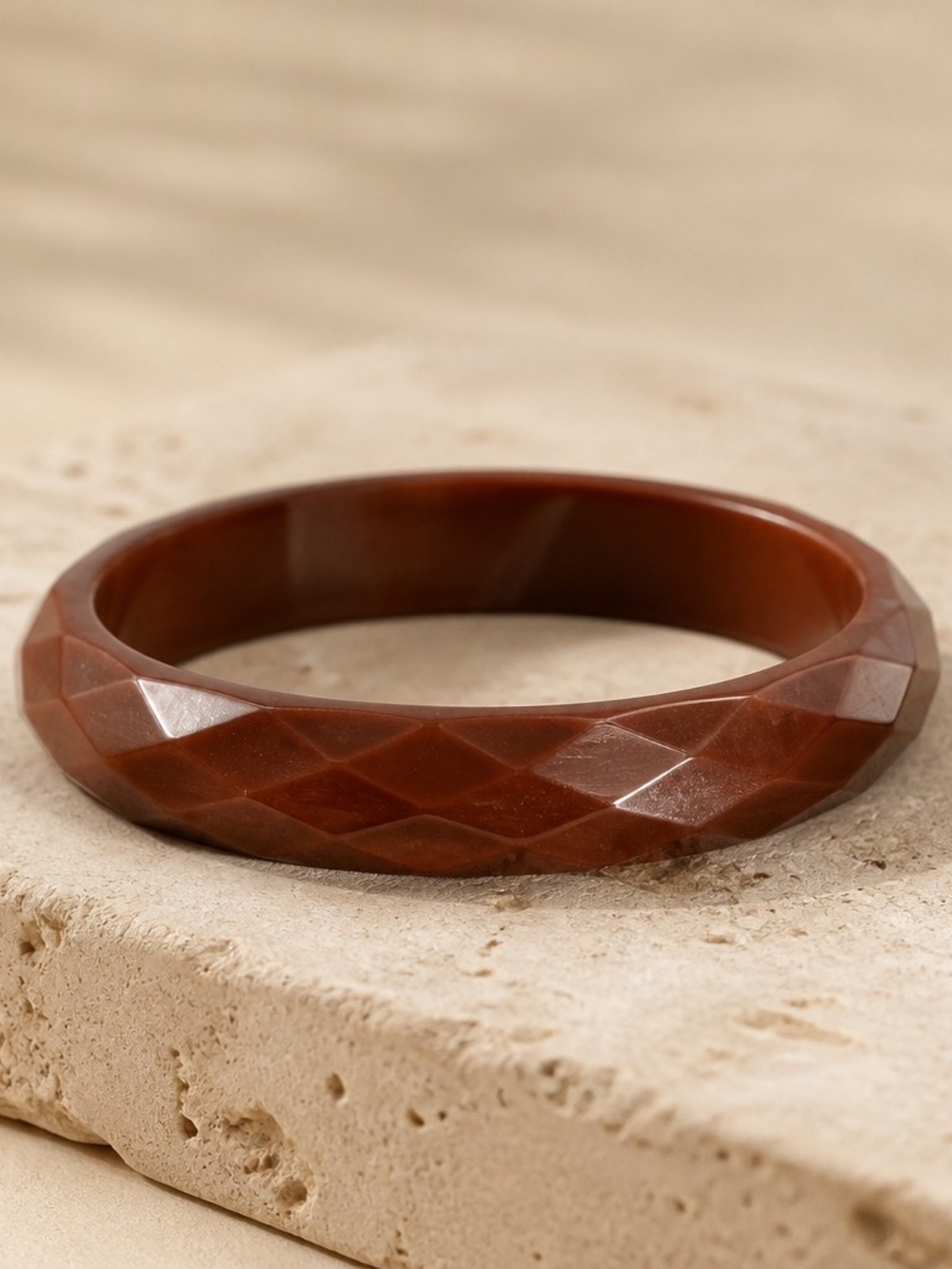 Vintage Faceted Chocolate Brown Bakelite Bracelet